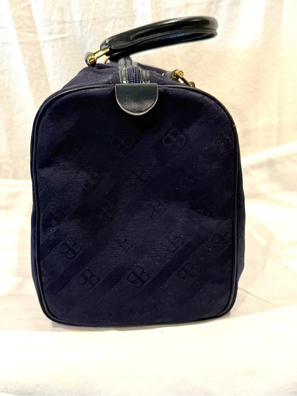 Vintage Balenciaga BB Logo All Over Pattern Boston Bag In Jacquard And Leather